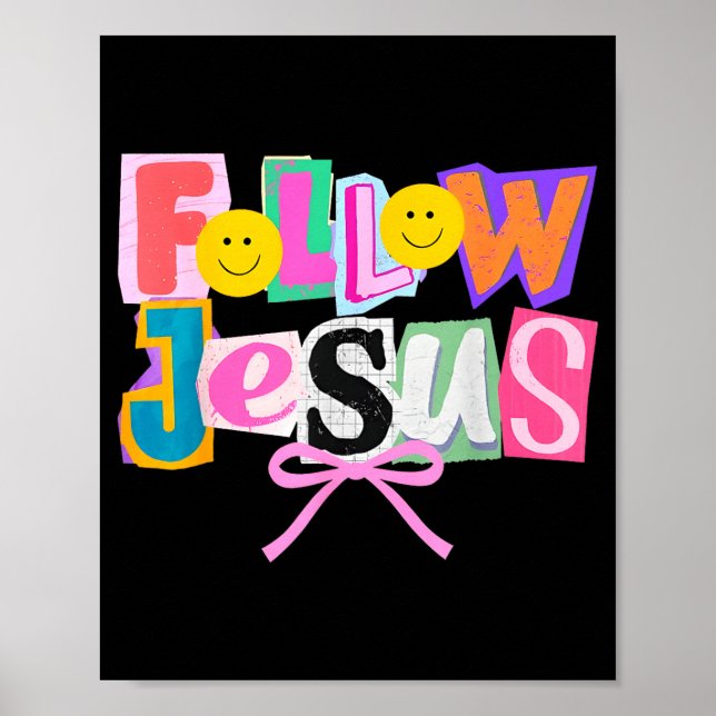 Póster Retro Coquette Cute Follow Jesus Bible Verse Faith (Frente)