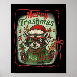 Póster Retro Coquette Merry Trashmas Navidades de mapache