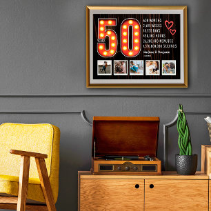 Póster Retro Corazones del 50 Aniversario Collage de Foto