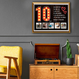 Póster Retro Corazones Personalizado 10º Aniversario Cola