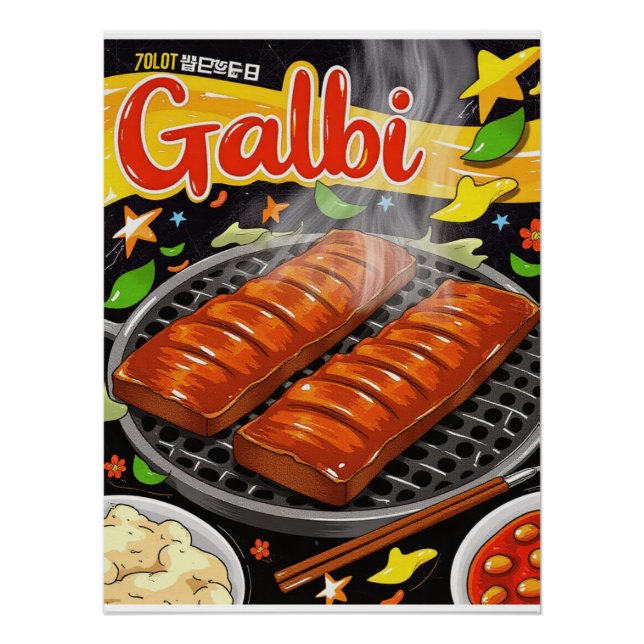 Poster retro coreano de galbi - Arte de comida de  (Anverso)