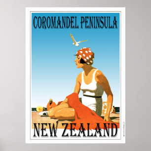 Póster Retro Coromandel Peninsula Beach Poster Nueva Zela