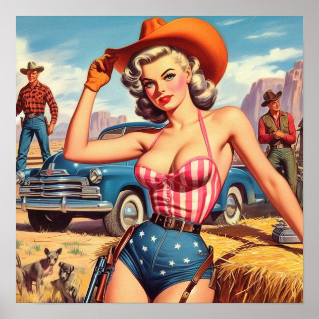 Póster Retro Cowgirl Pin (Frente)