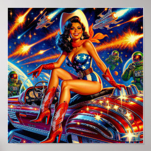 Póster Retro Cowgirl Pin-Up