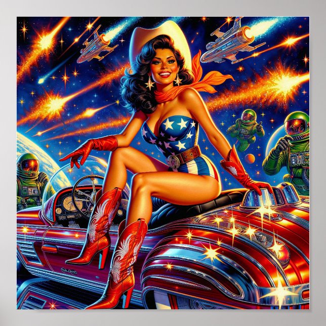 Póster Retro Cowgirl Pin-Up (Frente)