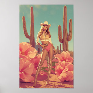 Póster Retro Cowgirl Pin-Up – 1970s Western Desert 