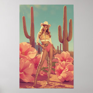 Póster Retro Cowgirl Pin-Up – Oeste de los 70