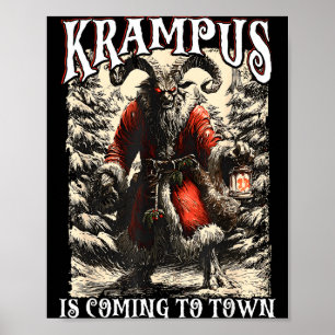 Póster Retro Creepmas Krampus Está Llegando A La Ciudad H