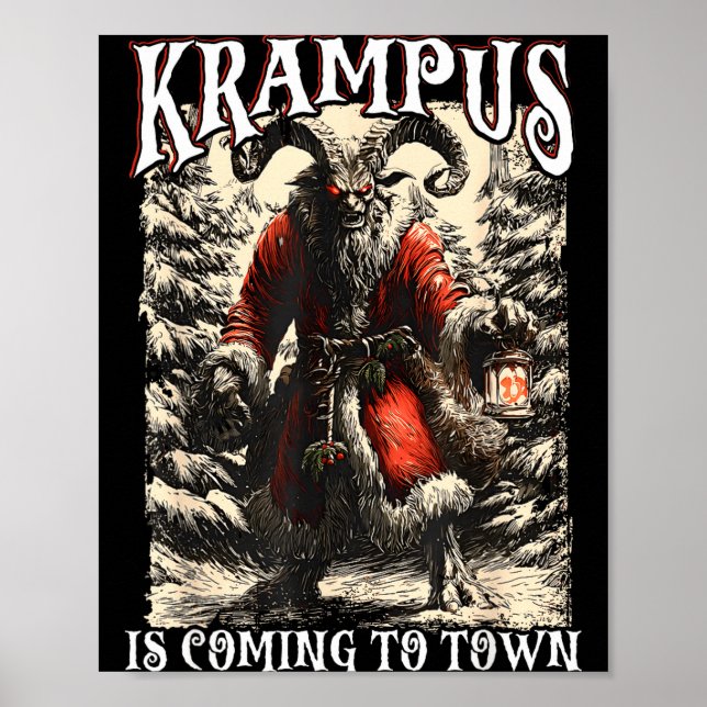 Póster Retro Creepmas Krampus Está Llegando A La Ciudad H (Frente)