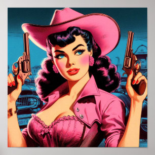 Póster Retro Cute Cowgirl