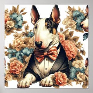 Póster Retro Cute Floral Bull Terrier