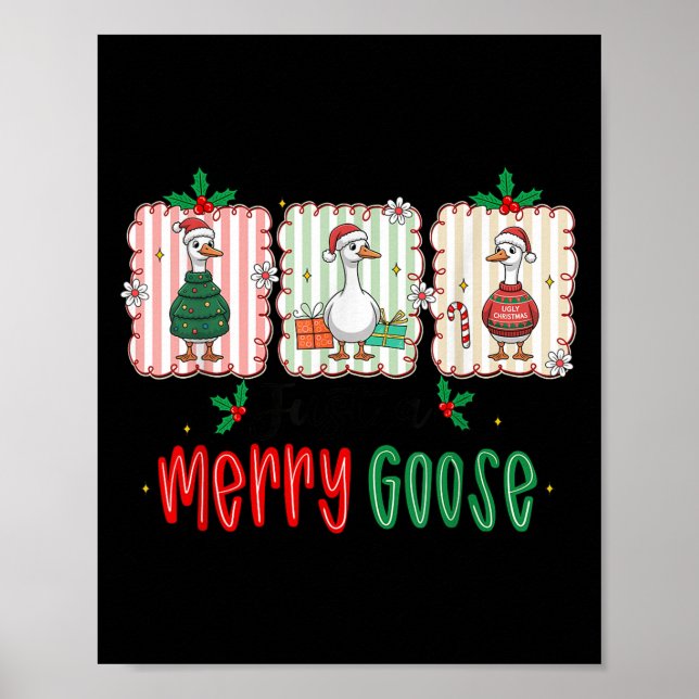 Póster Retro Cute Goosmas Christmas Funny Just A Merry Go (Frente)