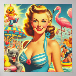 Póster Retro Cute Kitsch Chica