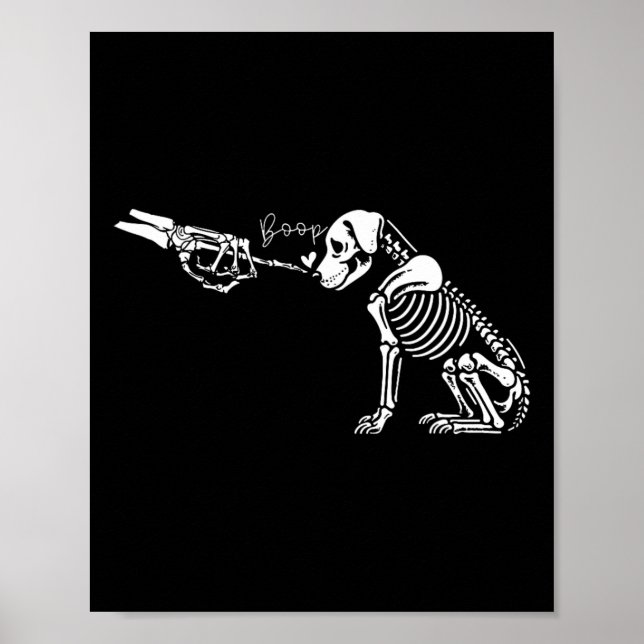 Póster Retro Cute Skeleton Hand Boop Dog Funny Halloween (Frente)