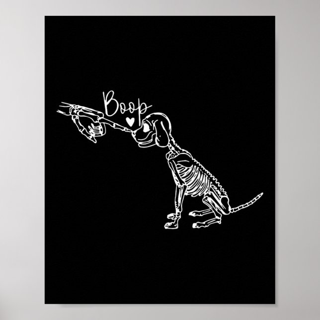 Póster Retro Cute Skeleton Hand Boop Dog Funny Halloween (Frente)