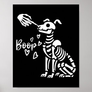 Póster Retro Cute Skeleton Hand Boop Dog Funny Halloween