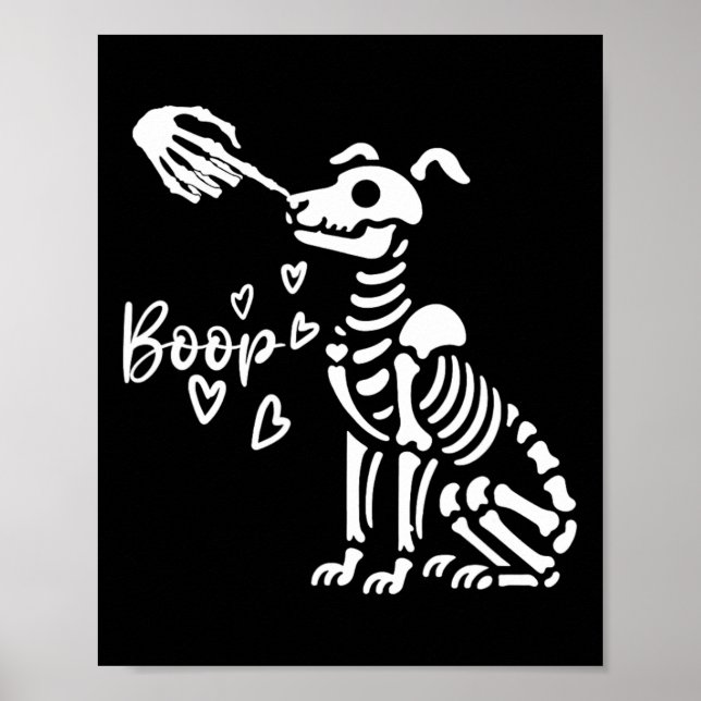 Póster Retro Cute Skeleton Hand Boop Dog Funny Halloween (Frente)