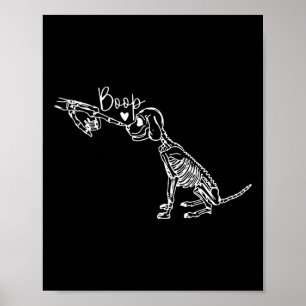 Póster Retro Cute Skeleton Hand Boop Dog Funny Halloween