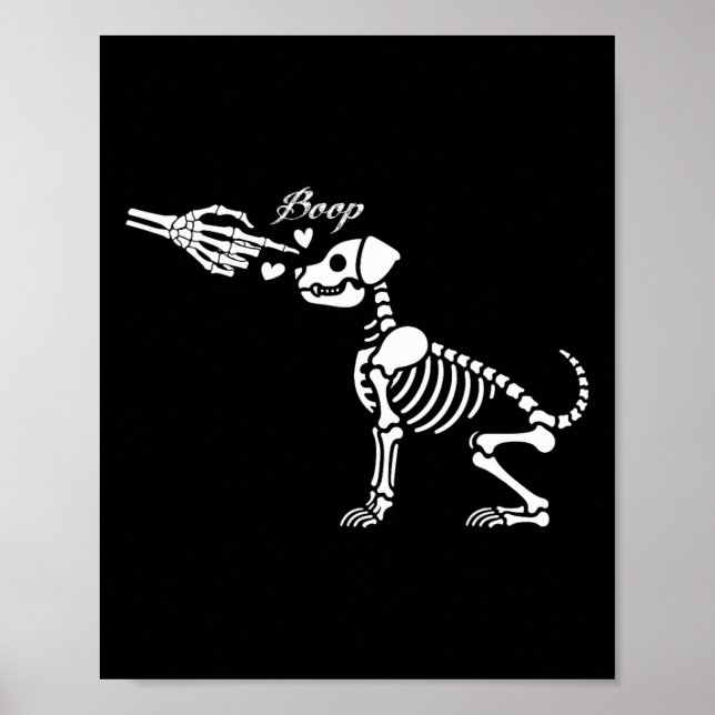 Póster Retro Cute Skeleton Hand Boop Dog Funny Halloween (Frente)