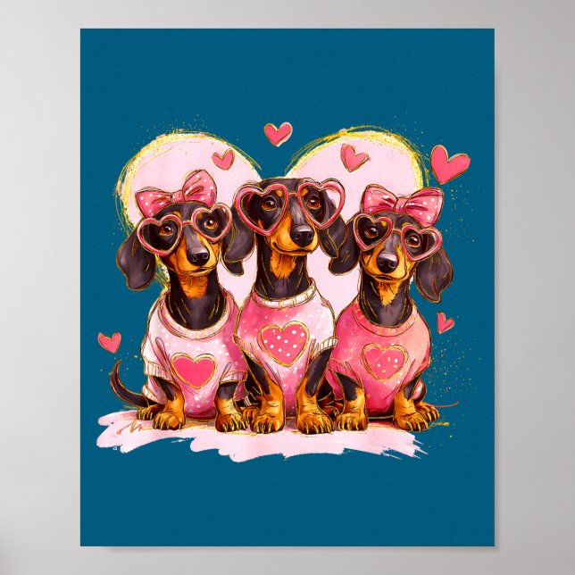 Póster Retro Dachshund With Heart Sungles Valentine's Day (Frente)