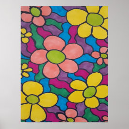 Póster Retro Daisies Colorful Print