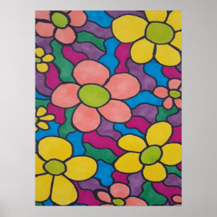 Póster Retro Daisies Colorful Print