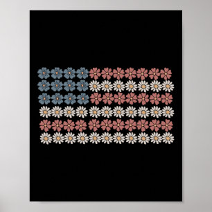Póster Retro Daisy Flor Bandera Estadounidense Mujeres 4 