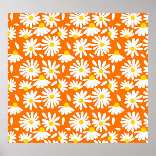 Póster Retro daisy floral: cosecha naranja.