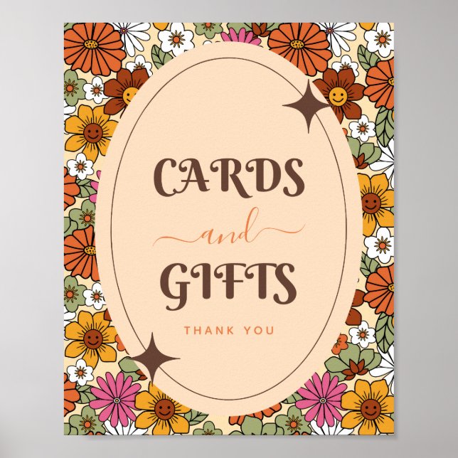 Póster Retro Daisy Floral Groovy Hippie Cards & Gifts (Frente)