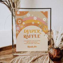 Póster Retro daisy groovy baby Diaper raffle
