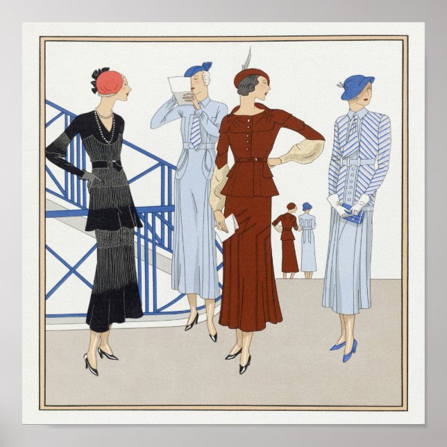 Póster Retro Damas Gorras en espera de un programa de mod (Frente)