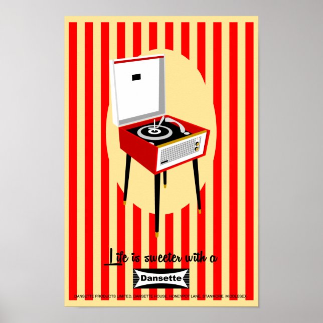 Póster Retro Dansette, jugador de discos Pop Art poster (Frente)
