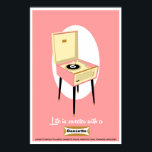 Póster Retro Dansette pink record player Pop Art poster<br><div class="desc">Retro Salmon Pink and Cream Dansette Bermuda record player advert Pop Art poster</div>
