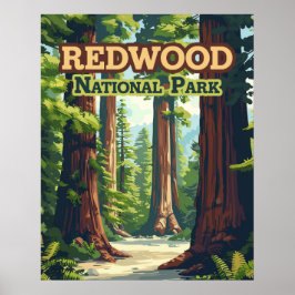 Póster Retro de árbol de California en el Parque Nacional