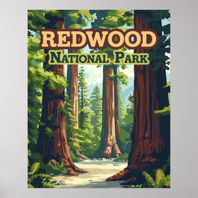 Póster Retro de árbol de California en el Parque Nacional (Frente)