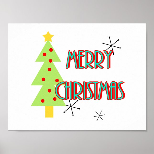 Póster retro de árbol de navidad moderno de mediados de s (Frente)