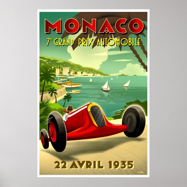 Póster Retro de Arte Mónaco Carrera de Coches Póst (Frente)