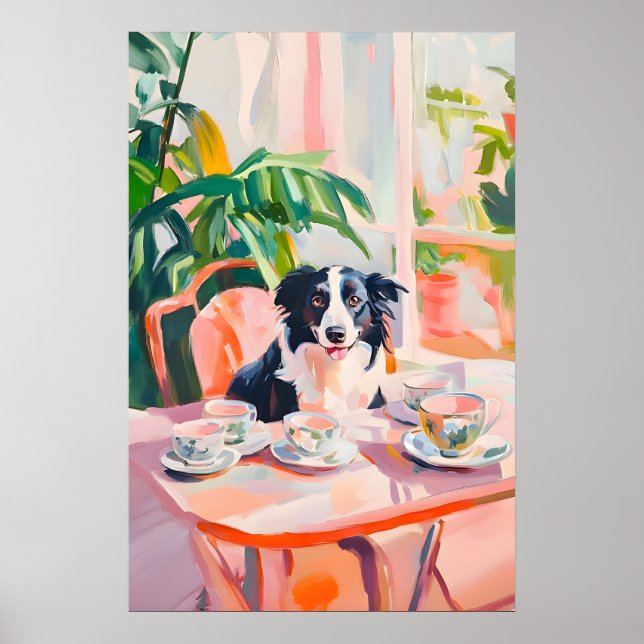 Póster Retro de Border Collie, Óleo de Border Coll (Frente)