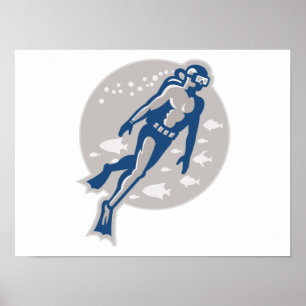 Póster Retro de buceo Scuba