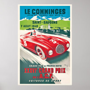 Póster Retro de Carrera de Coches Vintage Le Commi