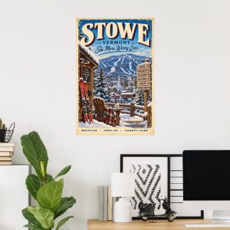 Póster Retro de Esquí de Stowe Vermont Invierno Vi