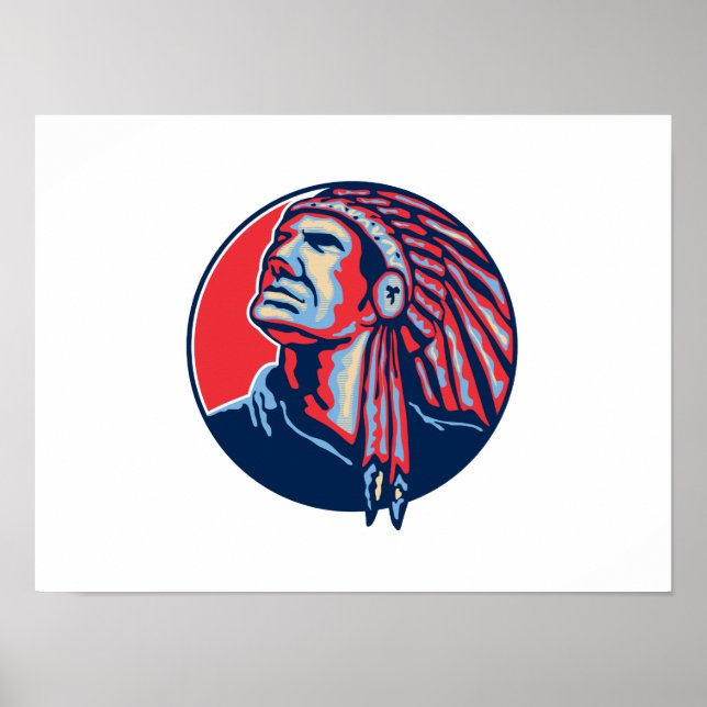 Póster Retro de jefe indio nativo americano (Frente)