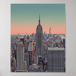 Póster Retro de la Silueta de NYC