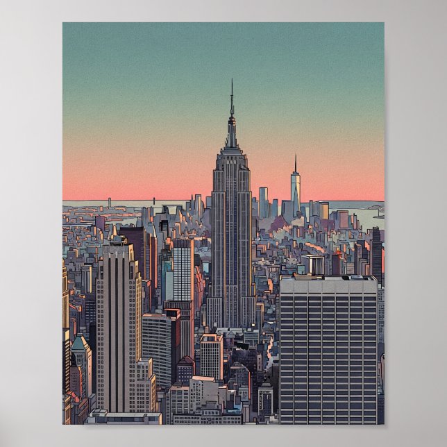 Póster Retro de la Silueta de NYC (Frente)