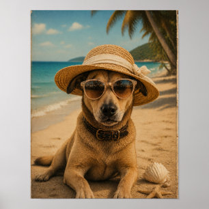 Póster Retro de Playa con Imagen y Texto Personali