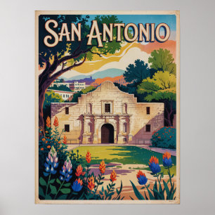 Póster Retro de San Antonio Texas - Diseño de época
