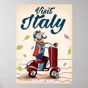 Póster retro de scooter de dibujos animados italia