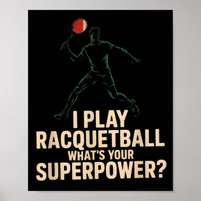 Póster retro de súper poder divertido de raquetbol (Frente)
