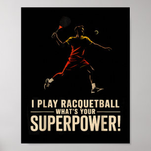 Póster retro de superpoder divertido de raquetbol 