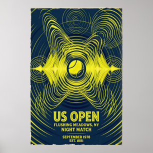 Póster Retro de Tenis, Partido Nocturno del US Ope